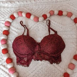 VS Pink Maroon Lace Padded Push Up Bralette